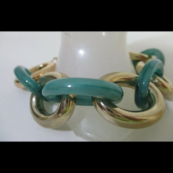 *Lee Angel* Signature Mixed Media Link Bracelet NWT Teal Aqua - Picture 6 of 8